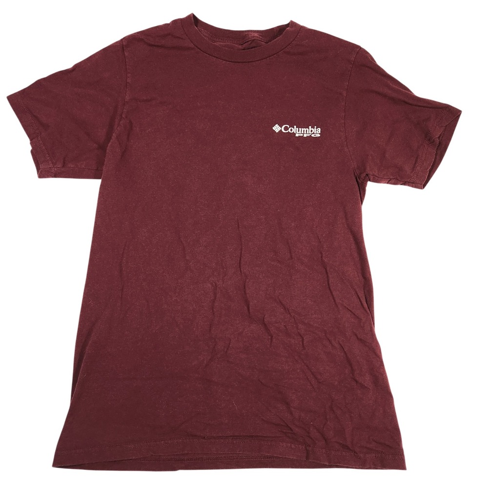 Columbia‎ PFG Mens Small Maroon Bass Graphic Performance Fishing Gear T-Shirt - Picture 2 of 8